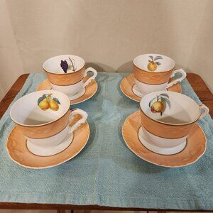 3 Mottahedeh Vista Allegre Fruit Tea Cups & Saucers Vintage